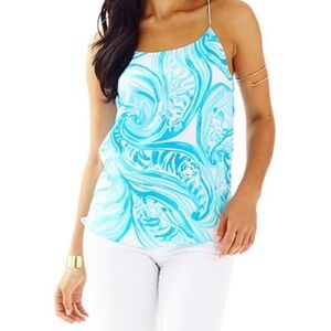 Lilly Pulitzer Belle Silk Racerback Tank Top In Sea Ruffles Print